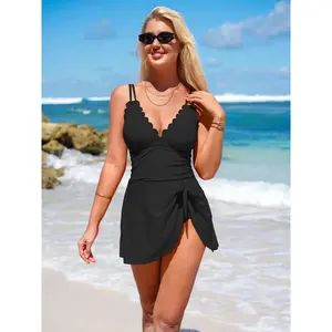 One Piece Swimdress Swimsuits for Women Tummy Control Swim Dress Tie Knot Skirt Swimming Bathing Suit Girls