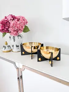 Gold Decorative Bowl on Black Stand (3 Sizes)