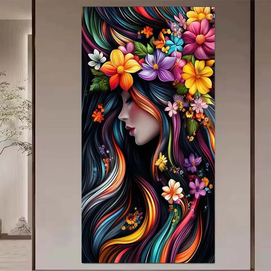 1 set of DIY diamond painting kit, 5D diamond art set, DIY decoration colorful flowers, colorful hair, natural elements. Mosaic, diamond art, DIY art home decoration.