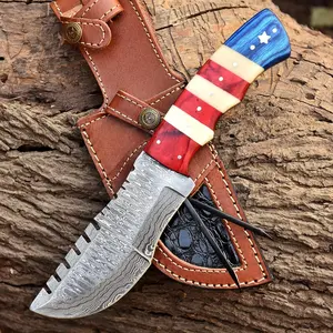 Damascus Steel Knife - Full Tang Bushcraft Knives - Knife for Camping
