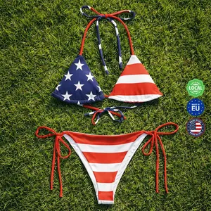 American Flag Triangle String Bikini, Gift For Her, Summer Festival, 4th Of July Merch. Pool Party Oufit..