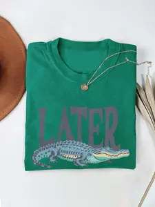 Casual Women's T-Shirt Streetwear Letter Print Round Neck Short Sleeve Printed Top 2-Way Layering/Solo Wear Spring Summer & Year-Round Commute-Ready