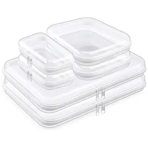 6 Pcs Clear Hard Zipper Case Hard Plastic Zipper Pouches Transparent Makeup Bag Pencil Pouches for Travel Snacks Christmas Trinket Storage Organizer Box(Clear,Three Sizes)