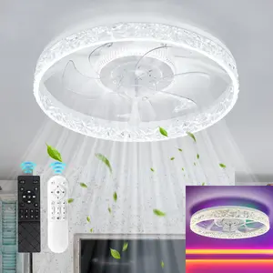 [RGB Upgrade]Ceiling Fan with Lights Phone APP/Remote Control, Flush Mount Ceiling Fan with 6 Speeds & 3 Color Temperature 3000-6000K Dimmable for Living Room Bedroom