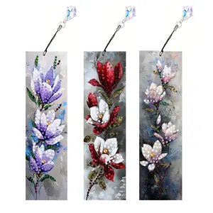 3-piece set of 5D diamond-painted bookmarks, DIY floral bookmarks, home office, school classroom, crystal pendant bookmarks, suitable for beginners as handmade gifts for Christmas holiday, Floral pattern
