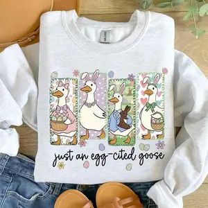 Just An Egg-cited Goose Sweatshirt, Silly Goose Easter Coquette Sweatshirt, Funny Spring Goose Sweatshirt, Easter Bunny , Happy Easter Brushstroke