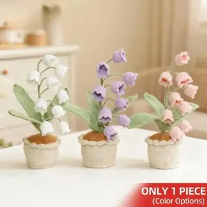 2026 Handmade Crochet Lily of the Valley, Mini Knitted Eternal Artificial Potted Ornament, Boho Romantic Home Desktop Decor, Unique Mother's Day Gift for Women