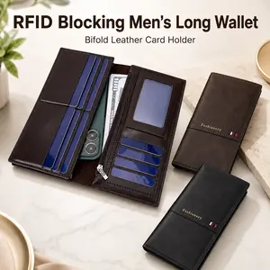 RFID Blocking Men's Bifold Leather Card Holder Purse Suit Long Wallet Checkbook