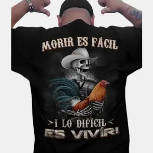 Men's Classic Loose Casual Short-Sleeve Cotton Garment, Mexican Style "Moris Es Facil" Rooster Gamefowl T-Shirt, Ideal Father's Day Gift for Dad
