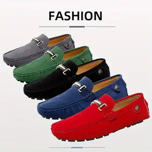 2025 New Trendy Men'S Buckle-Decorated Loafers, Slip-On Driving Shoes, Flat Boat Shoes, Comfortable Soft-Soled Non-Slip Solid Color Shoes