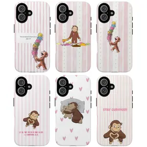 Cute Curious Monkey Tough Phone Case, Pink Aesthetic Cartoon Protective Cover, Cute Monkey, Curious Georgee Protective Cover,phone Case Suitable for Iphone 11/12/13/14/15/16/17 Pro Promax Plus Air and Samsung S22/S23/S24/S25 Plus Ultra Fe
