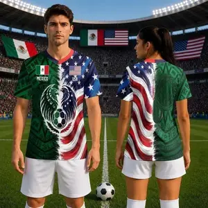Half USA Half Mexican Flag Split Print Soccer Jersey, Binational Eagle Football Shirt, Game Day Outfit, Ideal Gift for Soccer Fans