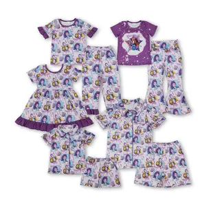 Kids Girl Cartoon Clothing Set Purple Funny Movie Bell Bottom Outfit Spring Fall Pants Set GSPO2227