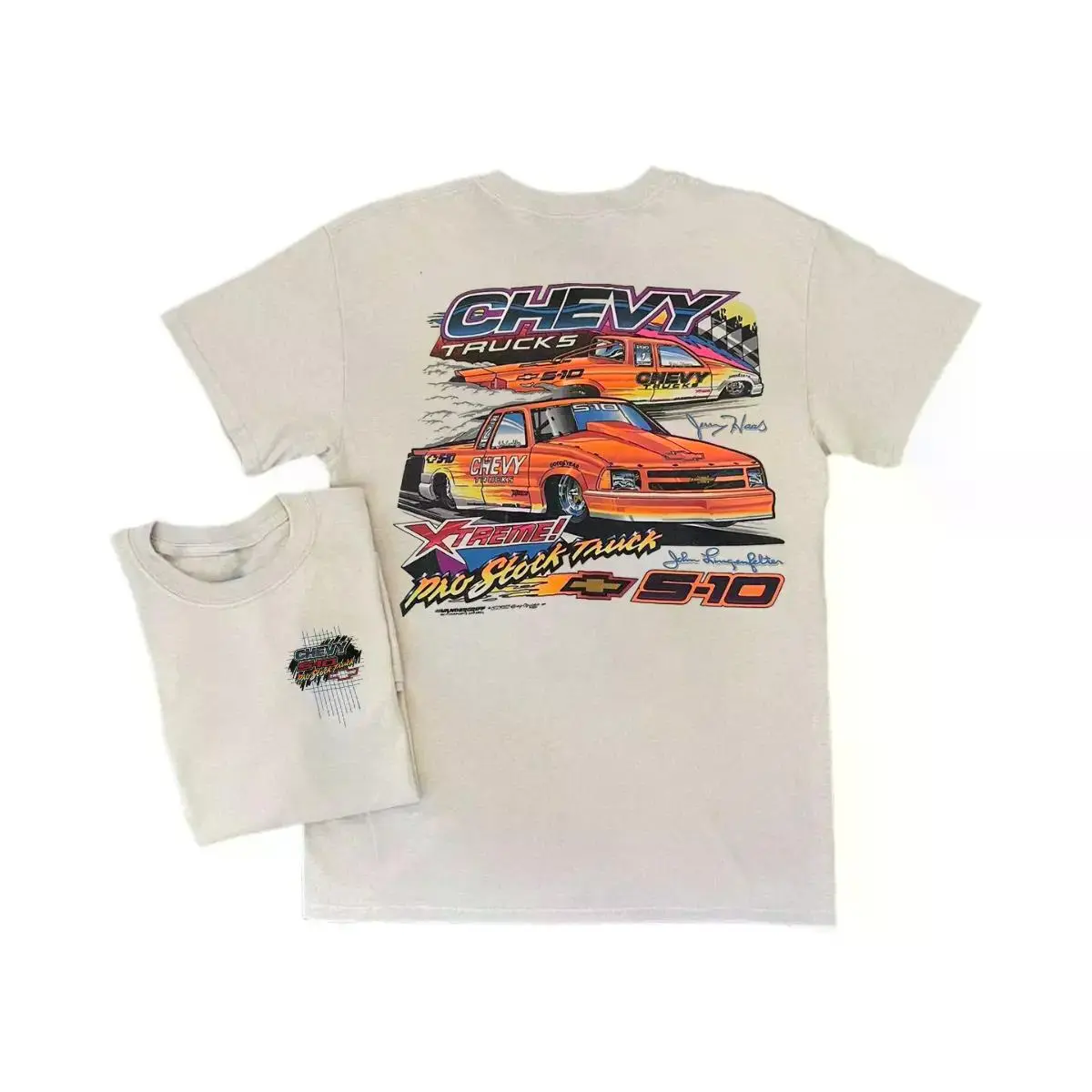 Chevy S10 Xtreme Truck T Shirt, Orange Pickup Drag Racing Graphic with Retro Motorsports Design 2 Sides Graphic Tee, Soft Cotton Blend Shirt, Vintage Truck Apparel for Men and Women, Gift for Chevy Fans