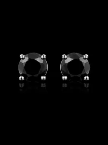 925S Black Round Cut Stud Earrings – 7MM