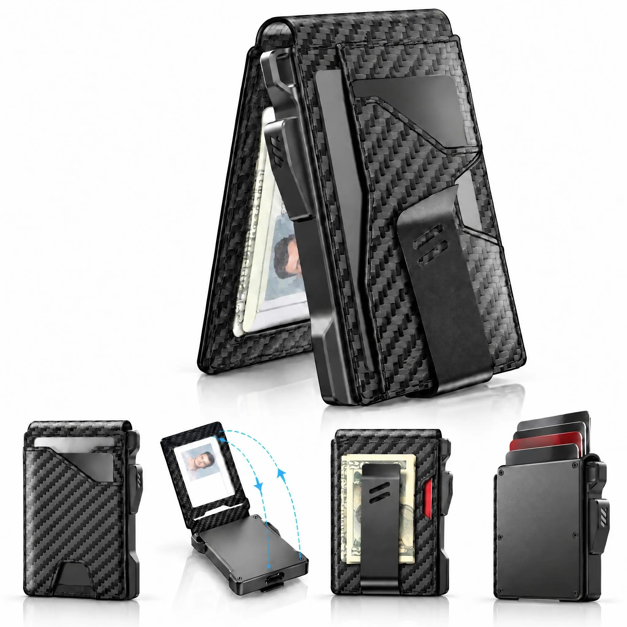 Typecase Tactical Wallet for Men - RFID Blocking Aluminum Card Holder with ID Window & Money Clip, Pop Up Card Case,Slim Minimalist Front Pocket Bifold, Holds 9-13 Cards,Christmas,Birthday Gifts