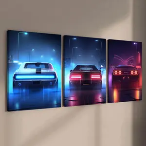 Car Pattern Canvas Painting with Wooden Frame, 3 Counts/set Modern Wall Art Painting, graphic prints, Wall Art Decor for Home Living Room Bedroom Office, Art Wall Decoration