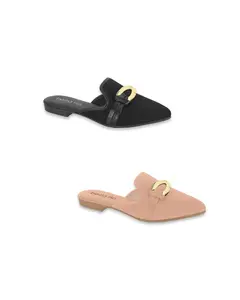 beira rio Women's Pointed Toe Slip-On Mules - Gold Accent, Elegant, Delicate Feminine Design for Polished Modern Style Footwear