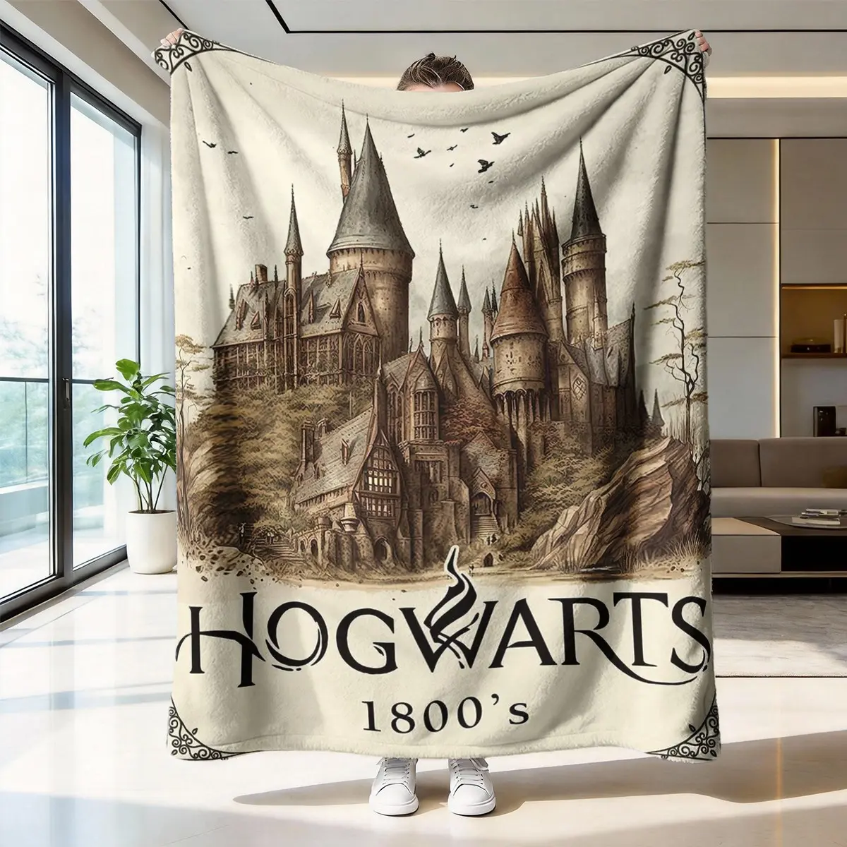 Hogwarts Theme Blanket, Soft Flannel Throw for Harry Potter Fans, Warm and Durable, Perfect Gift for Christmas and Themed Parties, Cozy Blanket for Couch