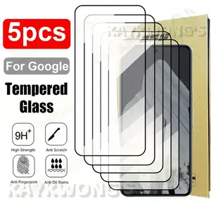 KAYKWONG'S Screen Protector Film 5-Pack For Google Pixel  10/9/8A / 7A / 6A / 8 / 7, 9h+ Tempered Glass, Crystal Clear, Smooth Touch, Precise Fit, Compatible with Phone Cases