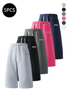 5-Pack Men’s Summer 3/4 Shorts — Trendy High Street Style with Lettering Labels, Versatile Loose Casual Shorts for Gym, Running, and Outdoor Sports