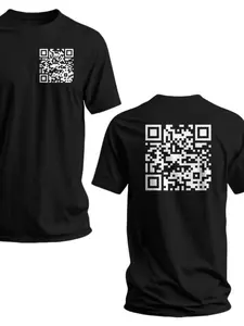 Funny Fu Qr Code Men's T-Shirt, Humorous Gift for Guys, Unique Casual Wear, Fitted Short Sleeve Letter Print Shirt