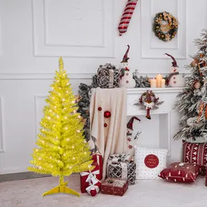4FT Gold Christmas Tree with 50 UL Lights, 122 PVC Tips – Prelit Artificial Holiday Tree for Indoor Decoration, Small Space, Tabletop, Apartment, or Office