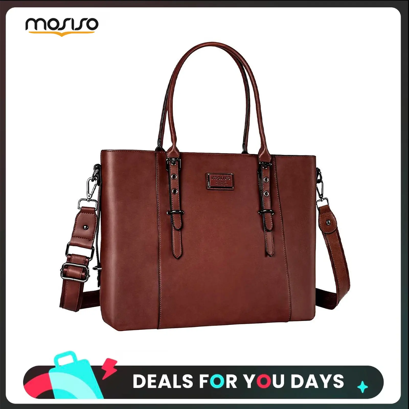MOSISO Women's PU Leather Laptop Tote Bag - Waterproof Work Bag for Women, Crash-Proof Laptop-Friendly Multi-Attachment Computer Case, 13.3-17.3in, Durable Lightweight, Adjustable Strap, Top Zipper Closure, Black Friday Gift, Work Bags For Women