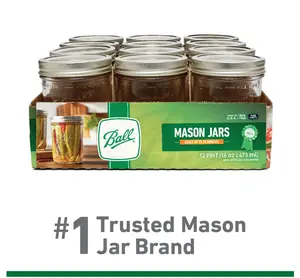 Ball Glass Mason Jar w/ Lid & Band, Regular Mouth, 8 Ounces, 12 Count