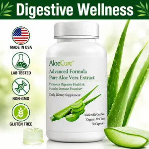 AloeCure Aloe Vera Capsules, 30 Capsules Organic Aloe Vera, 160,000mg Aloe Vera Equivalent Support Gut Health & Digestive Comfort, Natural Stomach Acid Buffer & Immune Supplement, Aloin Free