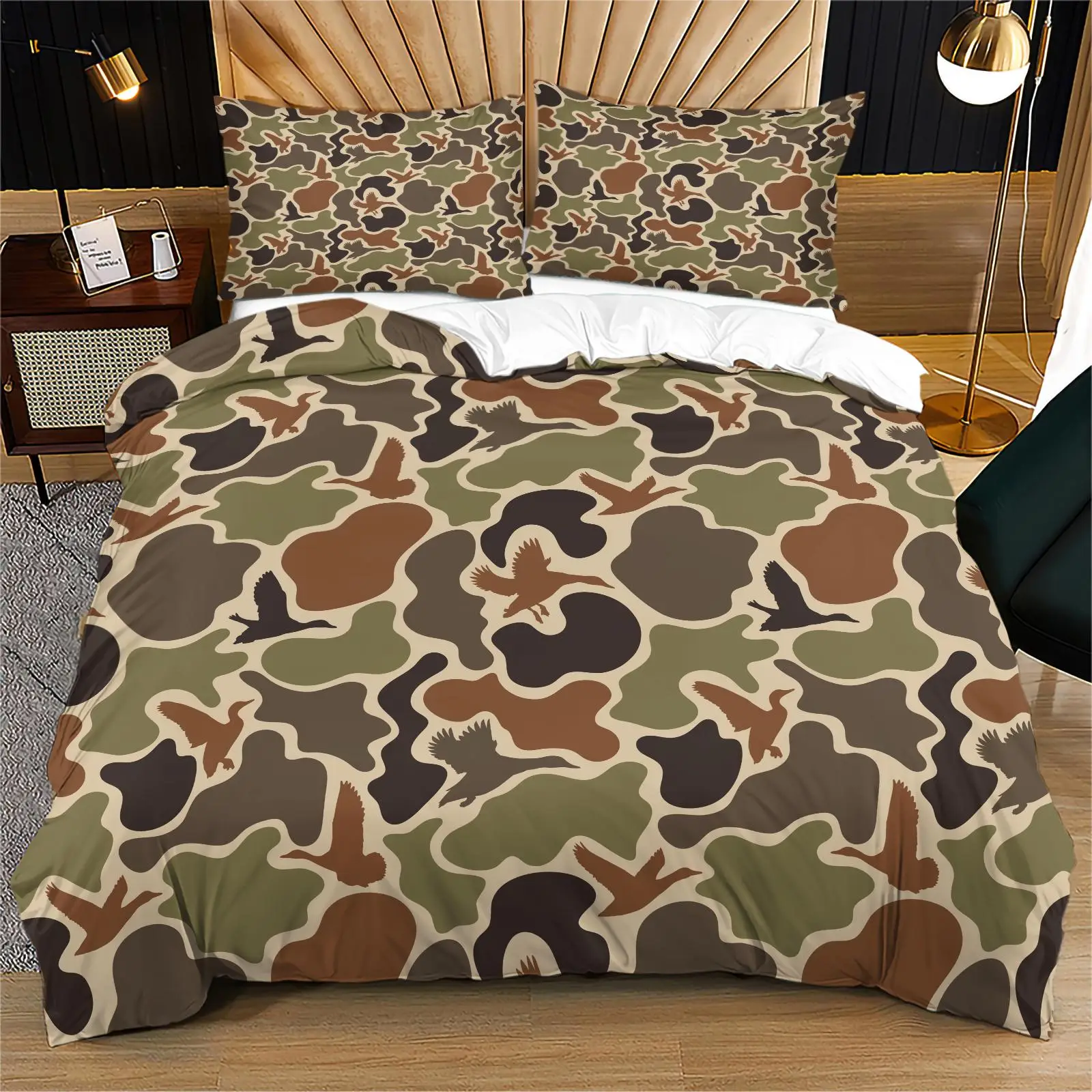 Camouflage Print Duvet Cover Set, 2/3 Counts/set Including 1 Count Duvet Cover with Zipper & 1/2 Counts Pillowcase without Filler, Soft Comfortable Be