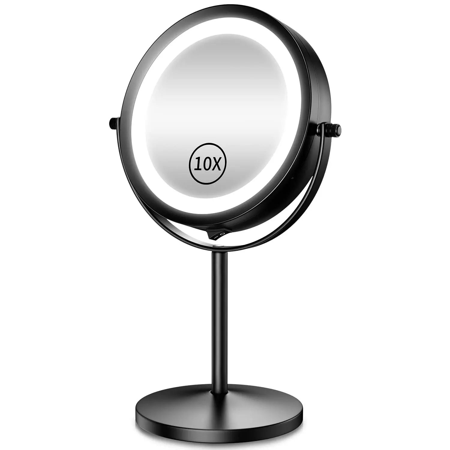 Black 7-Inch Compact Double-Sided Vanity Makeup Mirror - 1x-10x Magnifying, 360-Degree Swivel, Soft Light, Battery-Operated, Travel Essential, Mother's Day Gift, Ideal for Flawless Makeup & Hotel Use