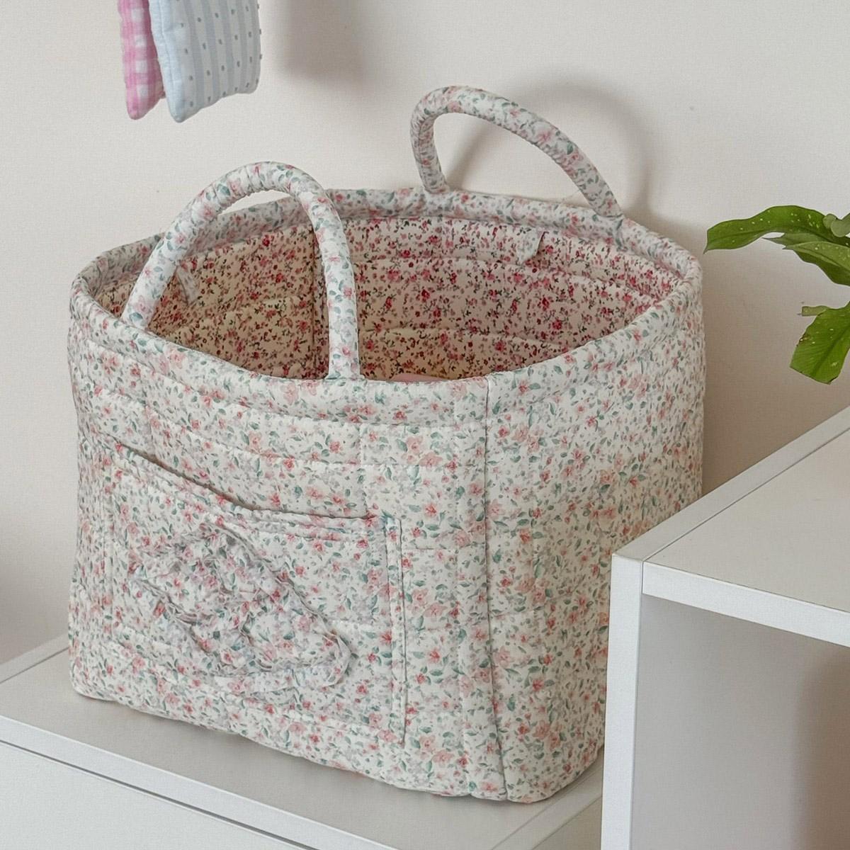 Floral Foldable car Storage Basket Cotton Fabric Collapsible Laundry Hamper for Clothes Toys & Blankets Car Trunk Organizer Backseat Storage Machine Washable Decorative Bin for Bedroom Bathroom & Living Room  ﻿ ﻿ ﻿