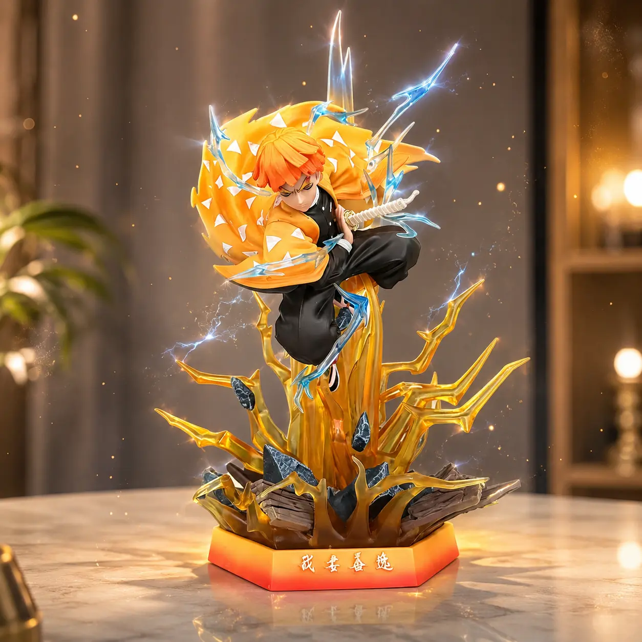Zenitsu Agatsuma + Thunder Breathing + Anime Figure + PVC Collectible Statue + Lightning Effects + Light-Up Display Decor
