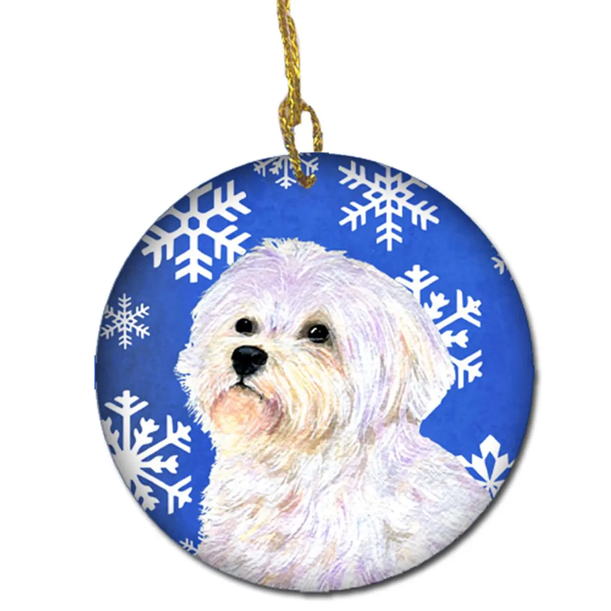 Maltese Winter Snowflakes Holiday Christmas Ceramic Ornament