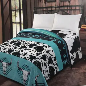Coastal Cowgirl Reversible Cow Print & Longhorn oversized Throw Blanket