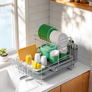 Adjustable Expandable Dish Drying Rack, Metal Sink Organizer, Space-Saving Kitchen Rack, Gray