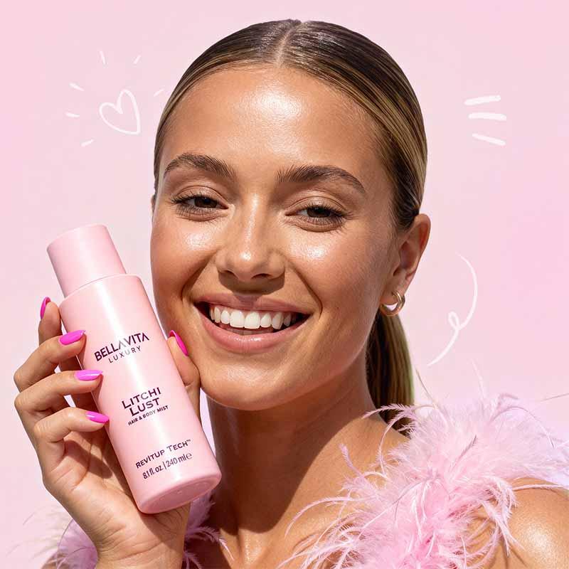 Bellavita Luxury Litchi Lust Hair & Body Mist for Women Sweet Fruity Body Spray Refreshing Hair and Body Mist Lightweight Alcohol-Free Perfume for Women 240 ML 8.12 fl oz