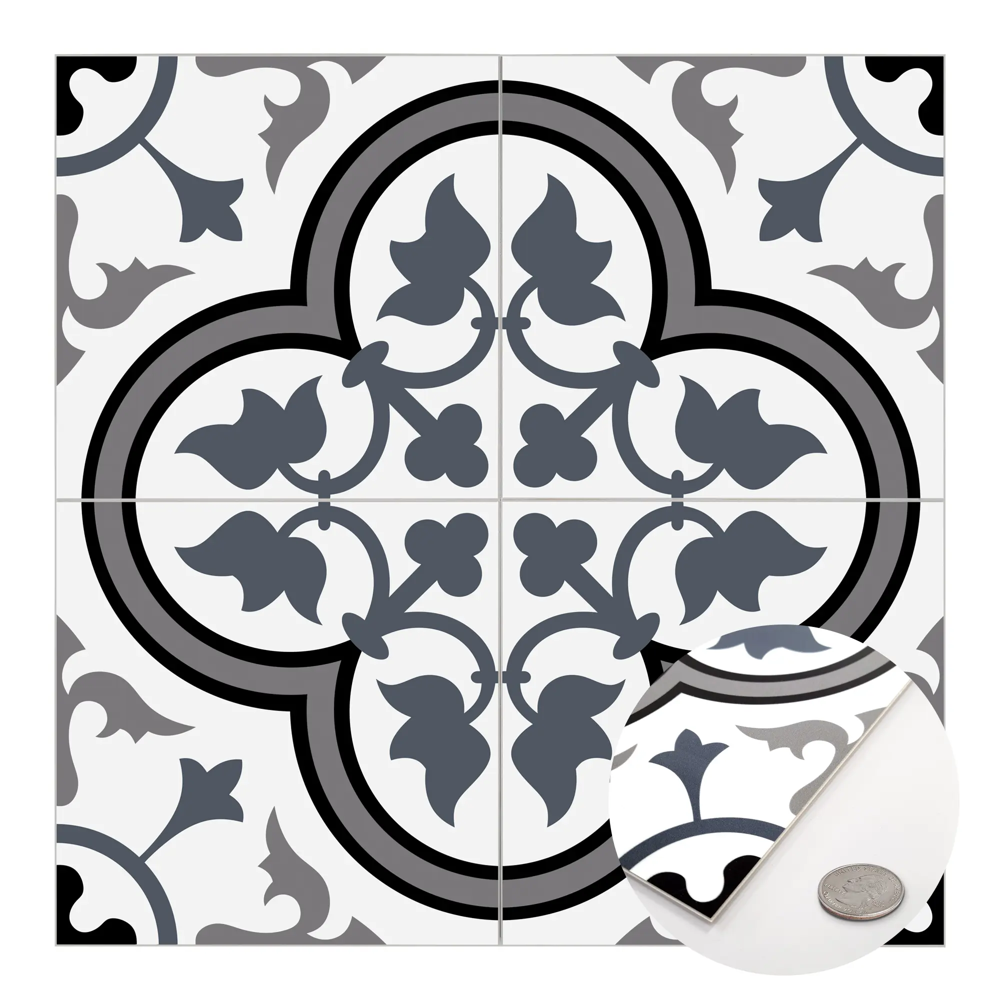 INNO STICKERS 10-Sheet Peel and Stick Encaustic Backsplash Tile 12" x 12" Blue Patterned Vintage Stick on Tile Self-Adhesive Wall Tile Sticker for Kitchen Bathroom Fireplace Stairs