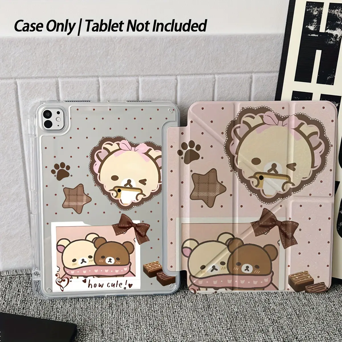 Cute Bear iPad Case with Pen Slot, Transparent Cartoon Design, Fits iPad 10 Gen, iPad 9/8/7 Gen, iPad Air 5/4, iPad Pro 11 Inch, Tablet Casing, Tablet Accessories, Tablet Cover, iPad Covers