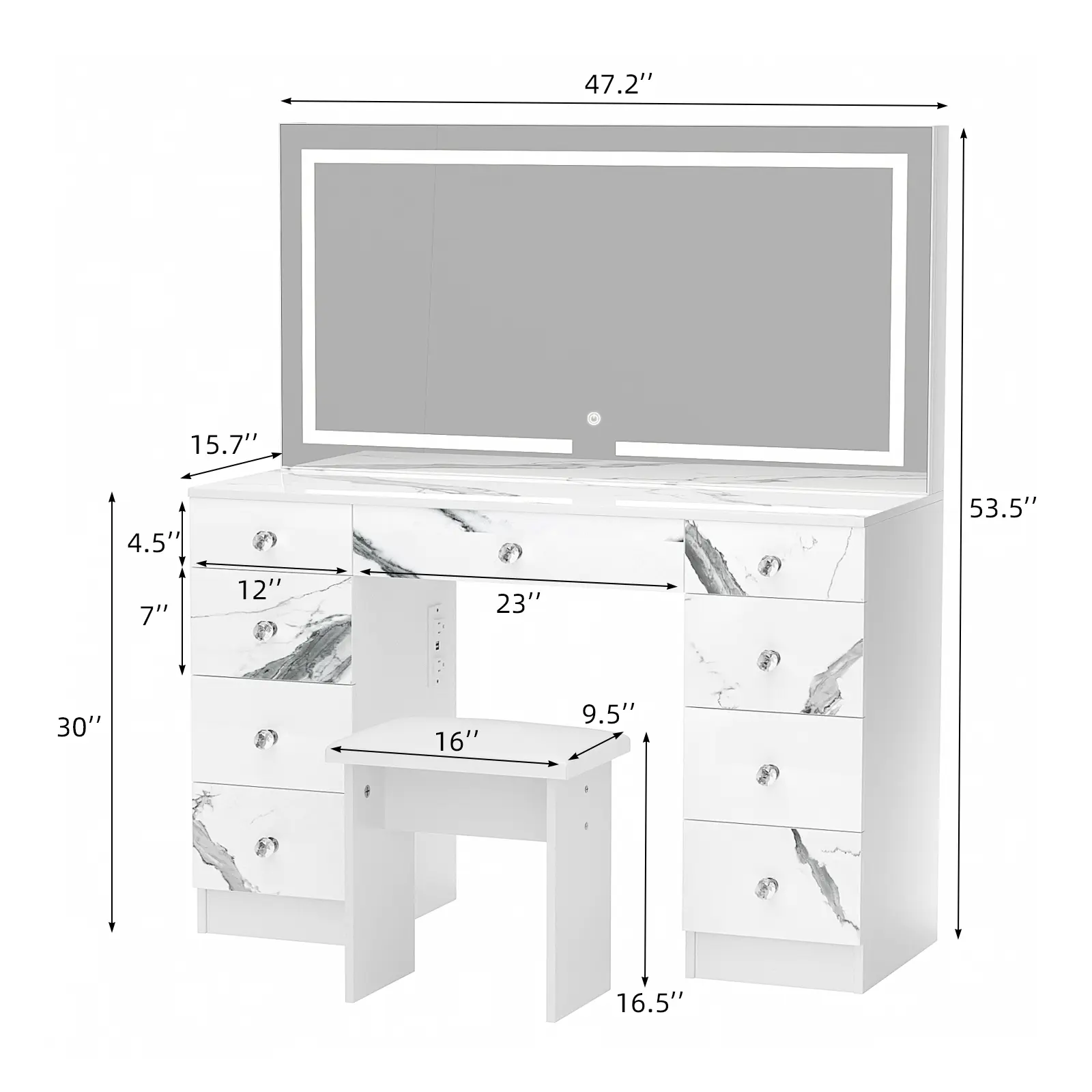 White Marble-no glass top (47.2'' Length)