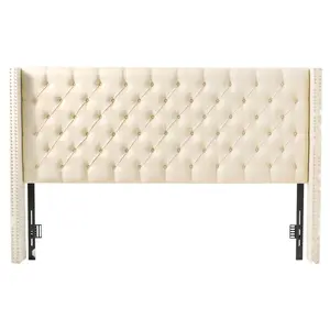 King Size Headboard With Adjustable Height, Diamond Tufted Upholstered Headboard For King Size Bed, W84.1 X H54.33-60.24 X D 8.27 In, Cream, Ideal For Bedroom, Hotel, Homestay, Dormitory, Easy Assembly