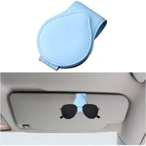 Sunglass Holder for  Visor, Leather  Eyeglass Hanger Clip, Automotive Interior Ticket Card Glasses Organizer Clamp Accessories, Universal for SUV, Sedan, (Light Blue)