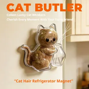 3 Pack Cute Cat & Dog Shape Pet Hair Keepsake Box – Transparent Whisker Storage Container with Fridge Magnet, Memorial Fur Organizer for Puppy & Kitten Home Decor