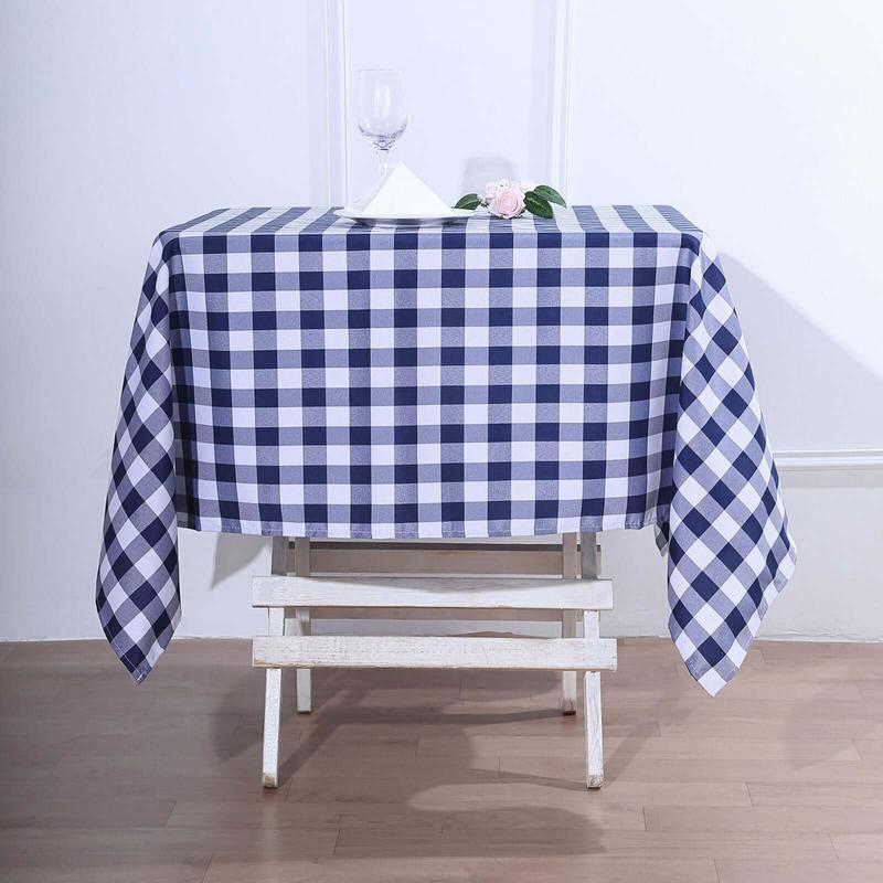 Polyester Square Tablecloth 54"x54" White/Navy Blue Checkered Buffalo Plaid Table Cover