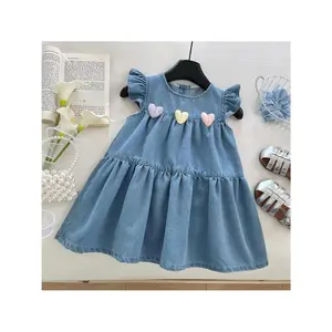 Summer Girls' Denim Dress 2026 Stylish Little Flutter Sleeve Children's Dress Korean Version Casual Vest Dress for Kids
