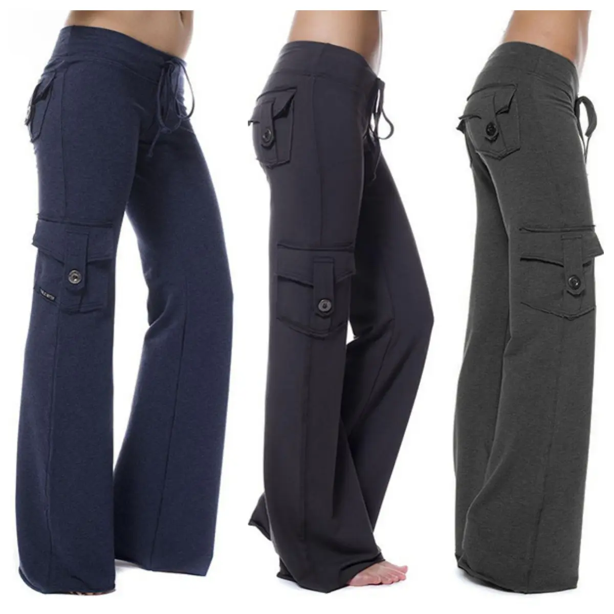 Women's Yoga Pant High Waist Casual Cargo Pants with Pockets Comfortable Soft Bottom Gym Stretchy Womenswear Elastic Sporty Fit Leggings Workout Everyday Basic Trouser Fabric Essential Style