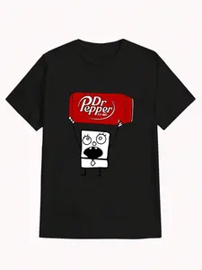 Dr % Pepper Doodlebob Double-Sided ,Casual Print,Comfortable And Versatile,Letter Pattern Pure Cotton 220g Printed T-Shirt