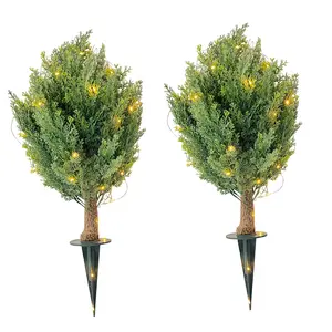 UV-Resistant Realistic Artificial Cedar Topiary Ball Trees, Set of 2, 75cm Tall – Evergreen Faux Decorative Plants with Ground Spikes – Indoor/Outdoor Garden, Balcony, Patio Décor