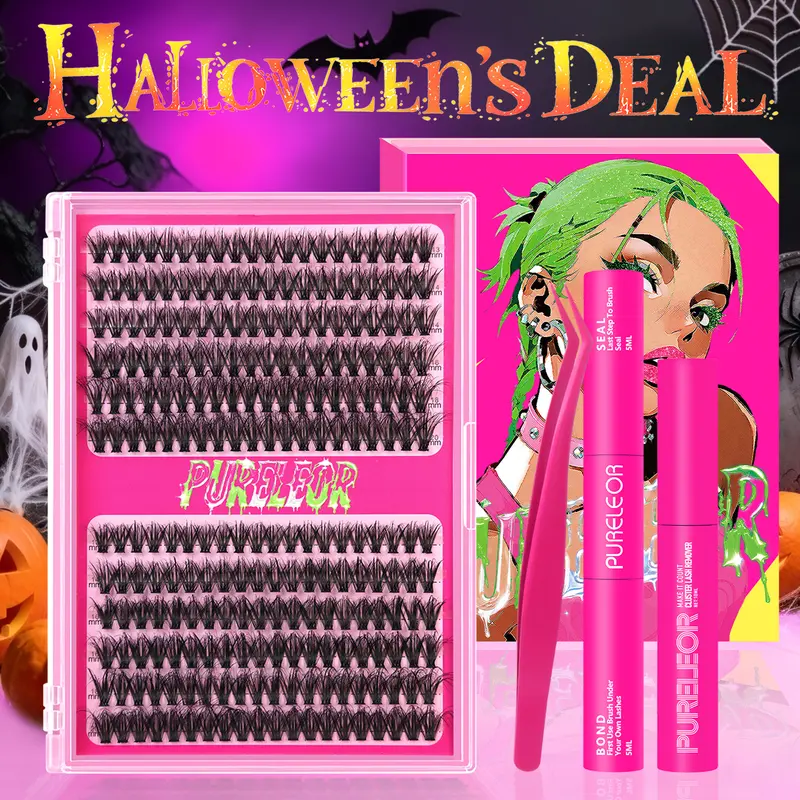 PURELEOR D-Curl Wispy Lash Clusters Kit, 240pcs 0.07mm 13-20mm Fluffy DIY False Eyelash Extensions for Makeup, Single Box Option Available